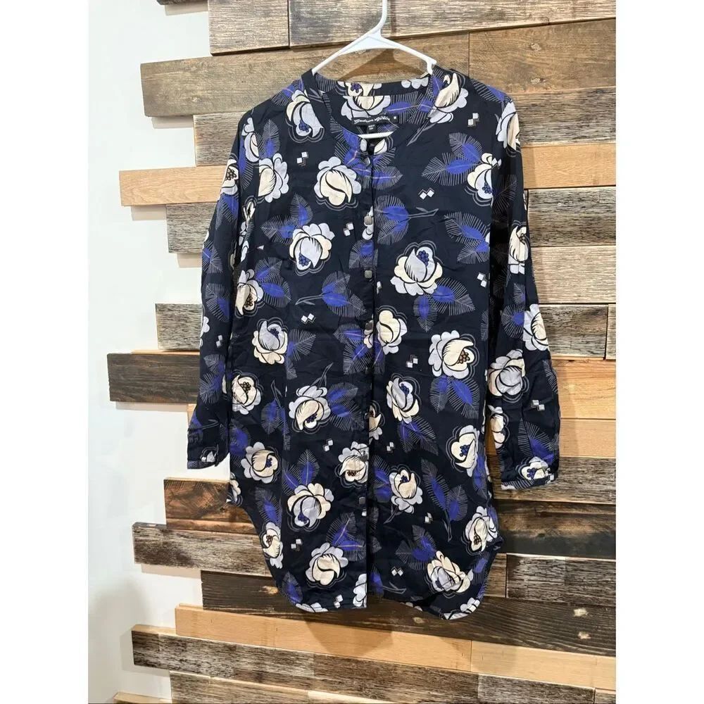 Gudrun Sjoden Cotton Lightweight Floral button front blouse Tunic size Medium